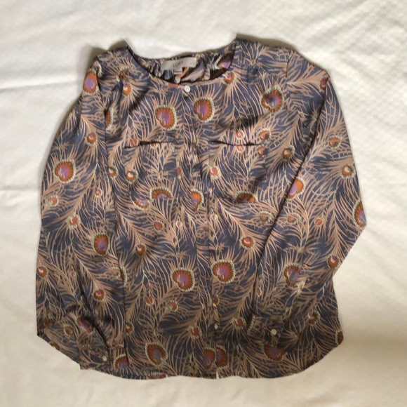 Loft blue and orange long sleeve blouse - Picture 2 of 2